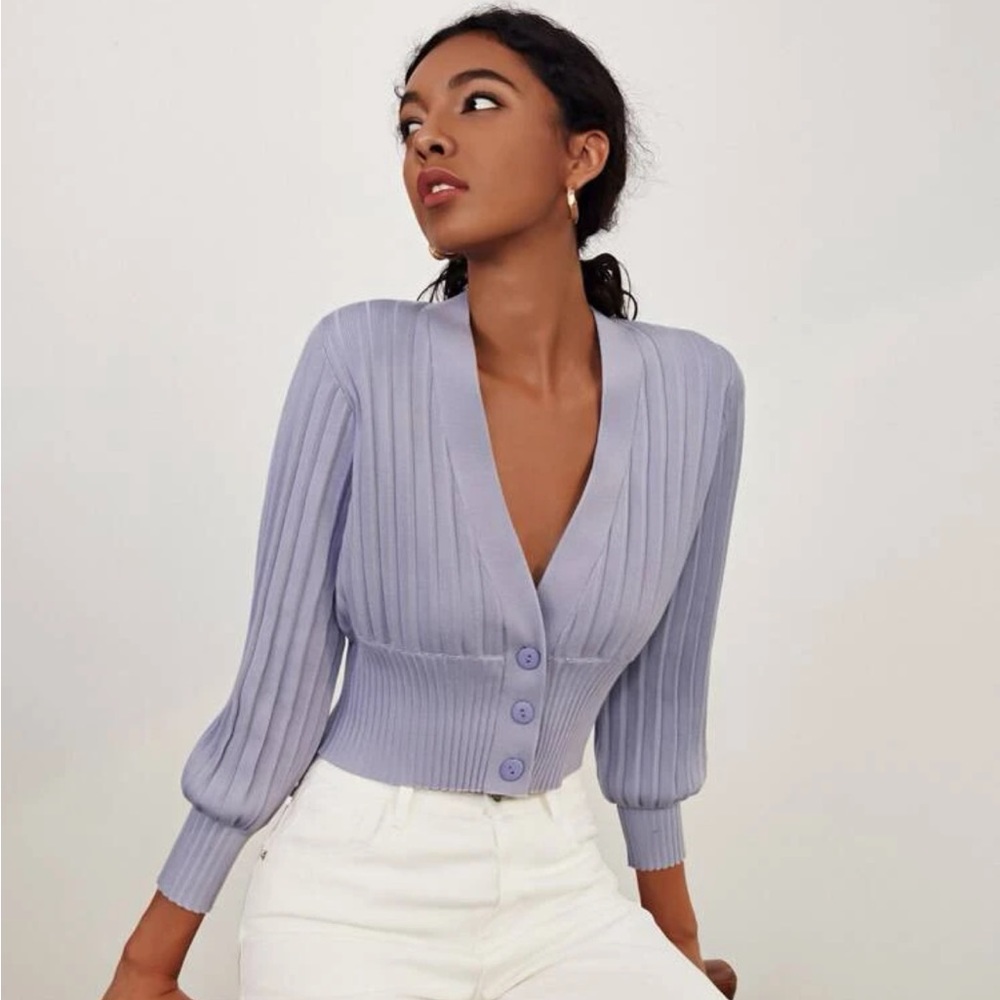SHEIN Lavender Ribbed Cardigan